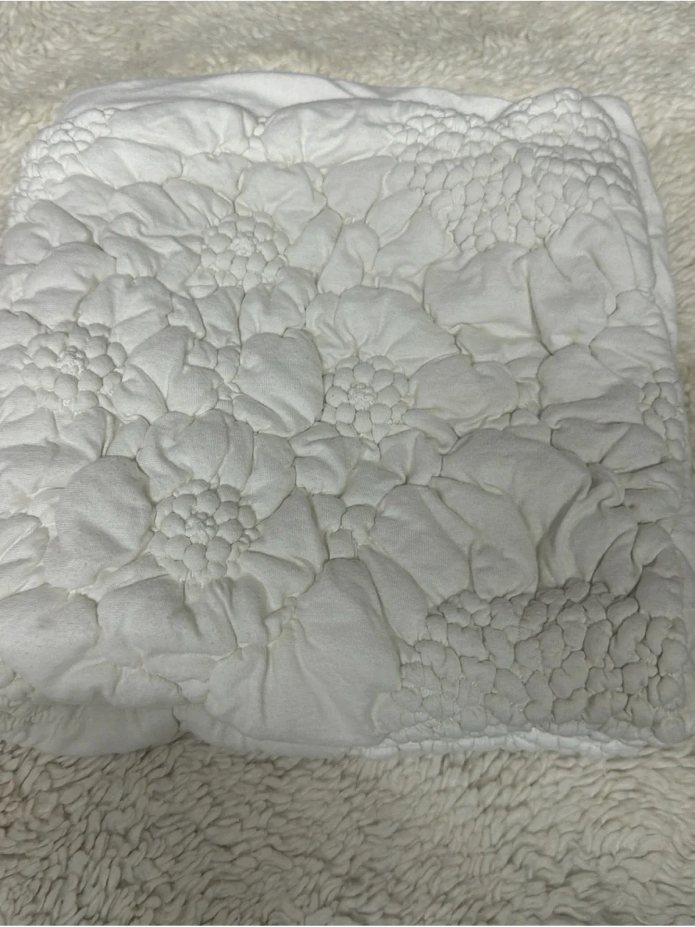 Anthropologie Euro sham 26”x26” Plush Floral Quilted - White 100% Cotton